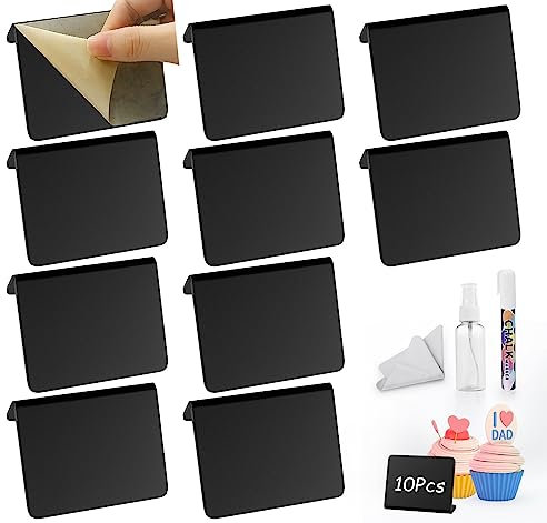 ilauke 10 Stück Sehr Dicke Acryl Mini Kreidetafel Set, 10x7.6 cm Kleine Kreidetafeln zum Beschriften Tafel für Bäckerei,Hochzeitstisch,Festtafel,Küche mit 1 löschbare Stift+1 Reinigungstuch+Gießkanne