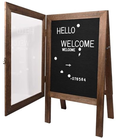 AIWFL Doppelseitiges Briefbrett aus Filz mit wechselbaren Buchstaben und Zahlen, Holzschild für Bürgersteig, 91,4 x 50,8 cm, Stand, A-Frame-Filz-Briefbrett, rustikaler Vintage-Acrylrahmen