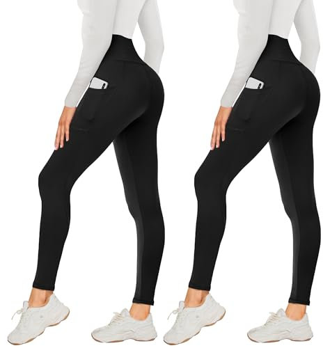 AMIYOYO 2er Pack Leggings für Damen High Waist Leggins Blickdicht Elastische Bauchweg Hosen Weiche Sporthose für Yoga Fitness Outdoor&Freizeit