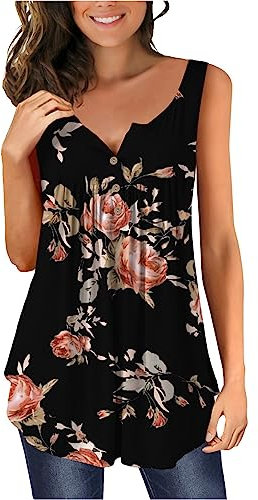 WLHBF Bluse Rot Damen Kurzarm Damen-Tunika-Tanktops in Übergröße, ärmellose, lässige Blusen Bluse Geblümt Damen
