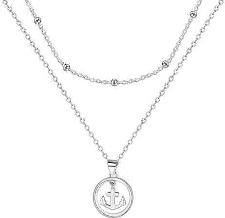 J.MUEN Anker Kette 925 Sterling Silber Halskette Geburtstag Weihnachten Schmuck Geschenke für für Schwester Damen Mädchen