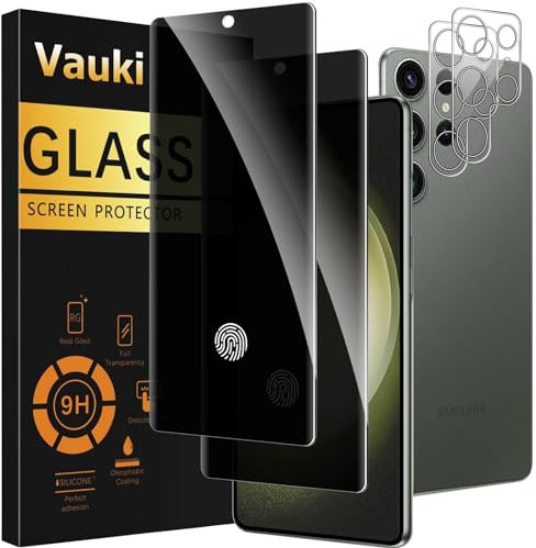Vauki Verre Trempé Anti Espion pour Samsung Galaxy S23 Ultra avec Caméra Arrière Protecteur [2+2 Pièces],Anti-Espion Film Protection D'écran,Dureté 9H Privacy Anti-Spy Vitre,Anti-Rayures,Sans Bulles