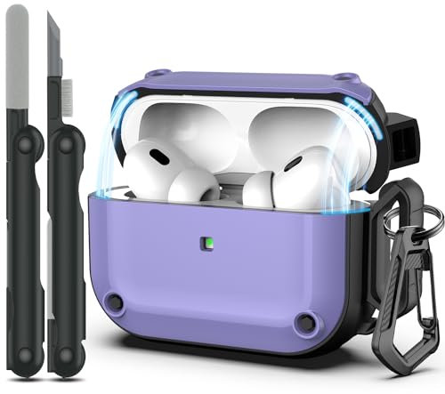 RFUNGUANGO Compatible con AirPods Pro 2.ª generación Estuche con Kit de Limpieza, Potente protección contra caídas, Tapa magnética, para Estuche de Carga AirPod Gen 2 2023/2022/2019,Morado