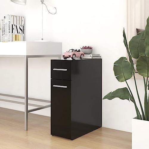QJBSAVVA Apothekerschrank, Mehrzweckschrank BüCherregal Wohnwand Medizinschrank Geeignet für Abstellraum Küche Keller Wohnzimmer Schwarz 20x45,5x60 cm Holzwerkstoff