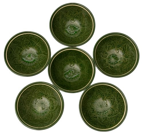 PODARI 6 Keramikschalen 750 ml Kosa Ø 17,5 cm Grün - Traditionelle Usbekische Keramikschüsseln mit handbemaltem Design | Salatschüsseln | Schale Bunt Keramik (Grün)