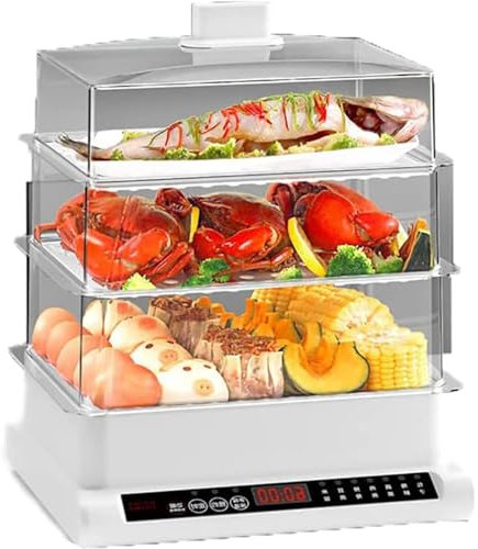 Vaporiera Elettrica A 3 Livelli, Vaporiera Elettrica Impilabile Da 20 Litri Con Griglia A Vapore In Acciaio Inossidabile, Vaporiera Per Carne E Verdure Con 7 Modalità Di Cottura Preimpostate, Cottura