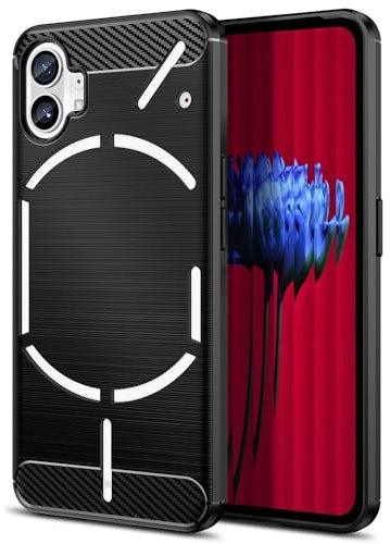 Qiinogow Hülle Kompatibel mit Nothing Phone 1, Ultradünne Handyhülle Mit Stoßdämpfung, Schutzhülle aus Kohlefaser-TPU (Schwarz)