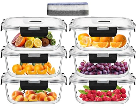 IUGHN Paquete de 6 recipientes grandes de vidrio con tapas, recipientes de vidrio de 1200 ml con tapas, recipientes de vidrio para preparación de comidas, recipientes de almacenamiento de alimentos