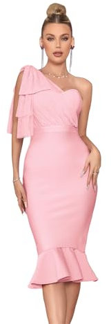 Abito da sera in rete monospalla aderente con fiocco, per laurea, compleanno, cena, cocktail party, A-rosa, S