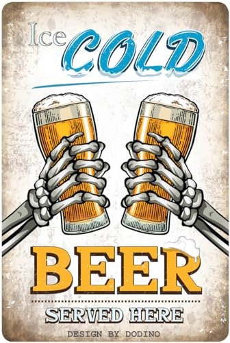 DODINO 20x30cm blechschilder ICE COLD BEER SERVED HERE, Dekoratives Wohnaccessoire, Schild bier, Bier schild, Deko Metallschild Schild für alle Bar Theke oder Pub Besitzer