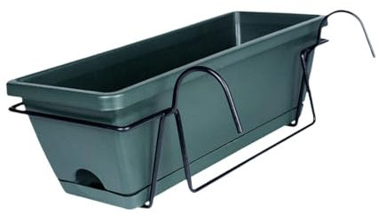 Sharplace Jardinière de Balcon avec Plateau et Support, jardinière de Garde-Corps de Pont de fenêtre, Support de Pot de Plante léger et Multifonctionnel, Vert foncé