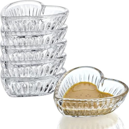 H&D HYALINE & DORA Glass Prep Bowls - Stackable Mini Heart-shaped Glass Dip Bowls for Kitchen, Microwave & Dishwasher Safe, Pack of 6