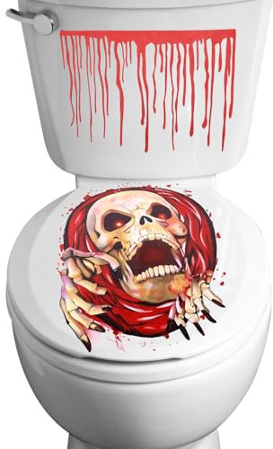 Autocollant Toilette Cuvette Halloween 3D, 60x31cm Autocollants pour Abattant de Toilettes Halloween DIY Autocollant de Toilette Sanglant pour Une Fête sur le Thème d'Halloween