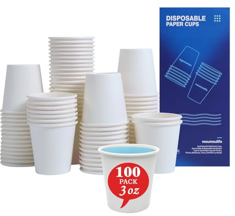 MOUMOULIFE 100 Count 3oz Disposable Bathroom Cups, Disposable Mouthwash Cups, Small Paper Cups for Parties, Picnics, Barbecues, Travel and Events.