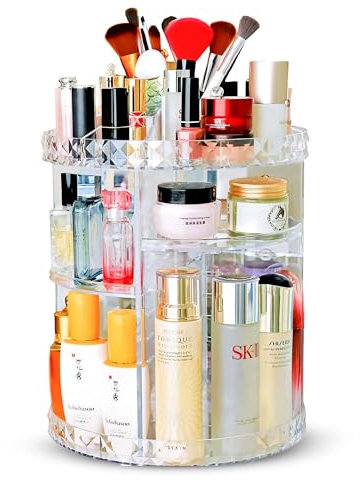 SANDA 360 Degree Rotating Makeup Organiser, Adjustable Layers, Large Capacity Perfume Stand Makeup Storage Vanity Organiser