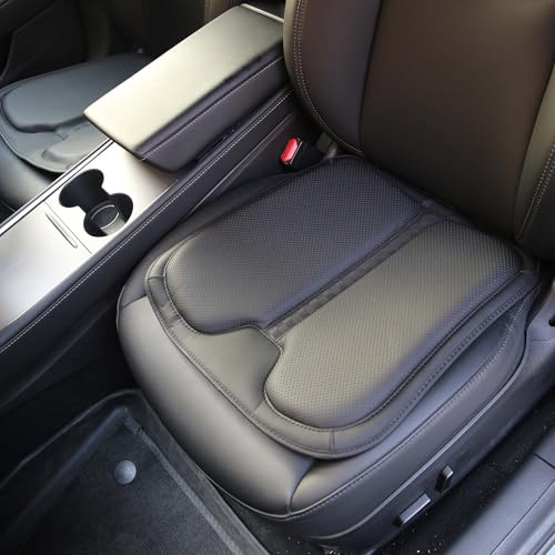 Ywooon Autositzkissen aus Memory-Nappaleder, multifunktionaler Sitzschutz, ergonomisches Design, hochwertiger Memory-Schaum, bequemes, atmungsaktives Kissen (schwarz, 1 Stück)