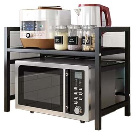 Soporte ajustable de 2 niveles para microondas con estante extensible organizador de cocina para olla arrocera, horno tostador y freidora de aire