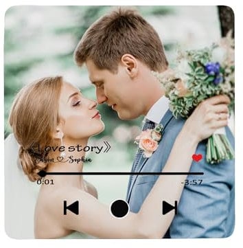 Personalised Music Fridge Magnet Customised Album Fridge Magnet Song Refrigerator Magnet with Photo, Built-in Music Can Play Songs Home Decoration Gifts for Couples Music Lovers
