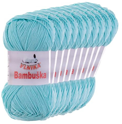 10 x 50g Häkelgarn Bambuska Sommergarn Strickgarn Baumwolle Viskose unifarben, Farbwahl, Farbe:47 babyblau