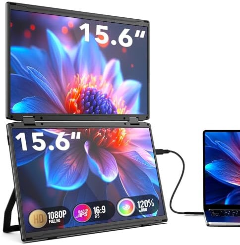 SMISEACOW Monitor portátil para Laptop,15,6 Pulgadas IPS 1080P FHD, Monitor portátil Plegable de Tres Pantallas,VESA,rotación de 360°, Compatible con Windows/Mac/Dex/Chrome y PC de Escritorio/Mini