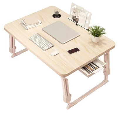YFAURNDE Plateau de lit ,Lapdesk Pliable ,Table de lit pliable ,Support Ordinateur Portable Lit ,Pieds de table en forme de U, 4 niveaux de réglage libre de la hauteur(Woodupgrade,70*40cm/27.56*15.8in