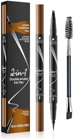 Augenbrauenstift Wasserfest, 2-in-1 Dual-Ended Microblading Eyebrow Pencil, Microblading-Augenbrauenstift, langanhaltend, wischfest, schnelltrocknend, flüssiger (Hellbraun)