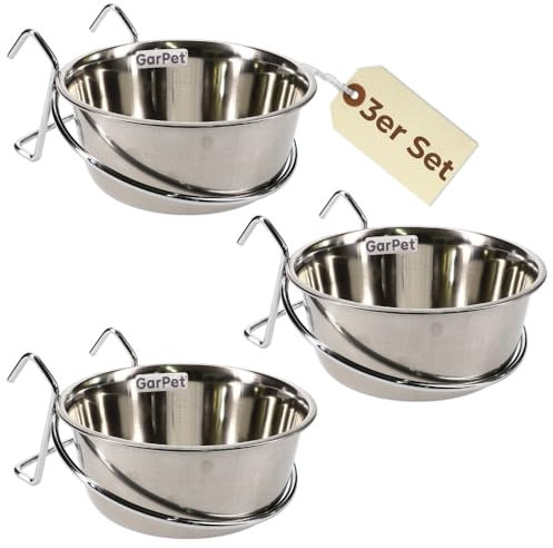 3er Set Edelstahlnapf zum Einhängen 0,15 L mit Hakenhalterung Vogelnapf Hundenapf Hasen Kaninchen Katzen Napf Futter Wasser Napf