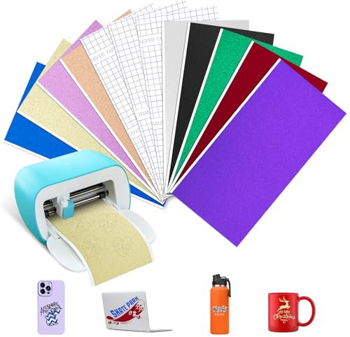 Glitzer Smart Vinyl Permanent für Cricut Joy, 9 Bögen 14 x 30,5cm Shimmer Smart Vinyl mit 3 Plotter Transferfolie, Glitzerfolie Selbstklebend Vinylfolie Plotter für DIY Handyhülle Laptops Tassen