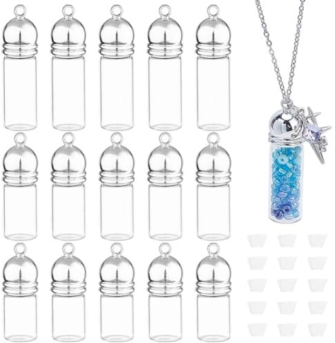 NBEADS 15Pcs 3 Styles Clear Glass Bottle Necklace, Vial Pendant Openable Perfume Bottle Necklace Glass Vial Pendant Glass Container Necklace for Pendant Arts Crafts Wedding Party Favors