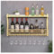 Weinregal, Barregale zur Wandmontage, schwebendes Barflaschen-Präsentationsregal, Weinflaschen- und Glashalter, Minibar-Spirituosenschrank, für Esszimmer, Heimbar, Küche (Gold, 100 x 43 x 11
