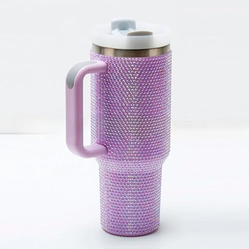 Gobelet de 1200 ml avec poignée isotherme avec couvercle anti-fuite et rétention durable du froid/de la chaleur, violet à paillettes