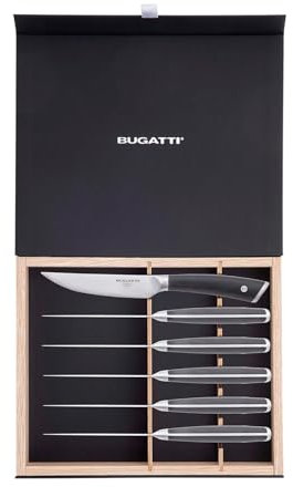 BUGATTI, Auberge, Set di Coltelli da Bistecca con Lama Liscia in Acciaio Inossidabile e manico in ABS in confezione regalo