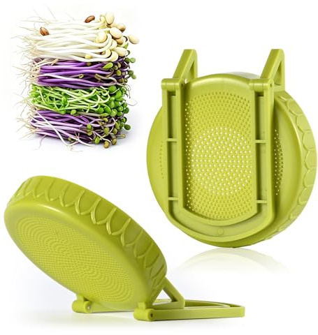 Happyiren Sprouting Kit for Wide Mouth Mason Jars, 2-Pack BPA-Free One-Piece Sprouting Lids with Built-In Stand, Seed Germination Jar Sprouter Lid, Fits Wide Mouth Jars (3.38/86mm)
