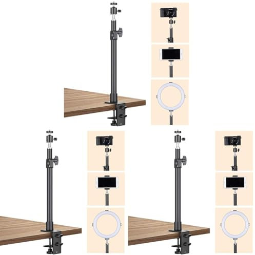 TARION Overhead Stativ Kamera Tischstativ Klemmstativ Flexibel Gelenkarm Tisch Halterung mit 3/8'' Gewinde und 3/8'' auf 1/4'' Schrauben Adapter für DSLR Kameras Ringlicht Projektor (S(mit Kugelkopf))