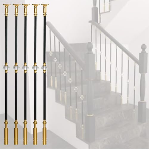 Verstellbare 95 cm Bodenmontage-Balusterstangen-Set mit Schrauben und flachen Halterungen, komplettes Set mit 5 Stück für Treppenhaus, Dachboden und Deck, Leitplanke, Stil D, Spindelpfosten