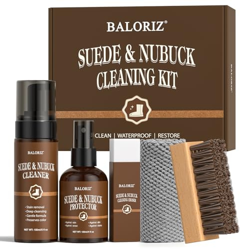 BALORIZ Suede Nubuck Care Kit, Suede Cleaning Kit,Complete Set with Protector Spray, Suede Eraser, Brush & Microfibre Cloth for UGG Boots, Trainers, Shoes