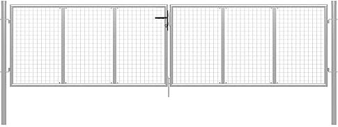 Emmtore Gartentor Gartentür Zauntor Gartenpforte Zauntür Hoftor Gartenzaun Pforte Metalltor Hoftür Tor Stahl,Silber,415 x 150 cm
