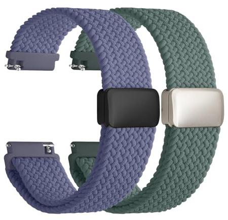 Uhrenarmband 20mm Nylon für Garmin Vivoactive 6/5/3/Venu 2 Plus/Sq | Armband mit Magnetverschluss für Samsung Galaxy Watch 3 41mm, 2er Set, geflochten, Damen & Herren
