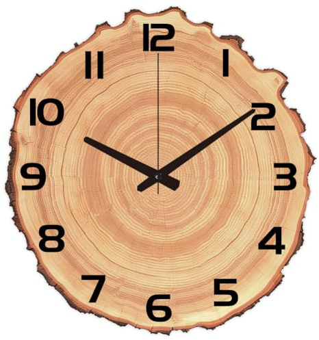 CHGCRAFT Annual Rings Pattern Wall Clock 13.7 Inch Wood Grain Non-Ticking Irregular Shape Clocks Wall Hanging Clock Battery Operated for Bedroom Living Room Kitchen Office