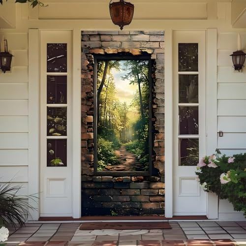 Treer Decorazione per Porta d'Ingresso Interna e Esterna, Decorazione Copertura per Porta con Elastico Striscione da Appendere Coperto Sfondo per Casa Festa (Tagliere di legno5,90 * 210cm)
