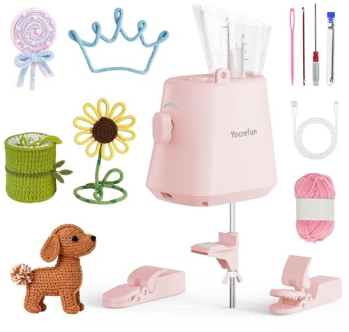Yocrefun Automatic I-Cord Knitting Machine, Electric iCord Maker Tool, i-Cord Knitter Crochet Machine, Hands-Free Yarn Knitter for Fast DIY Crochet Knitting Projects (Pink)