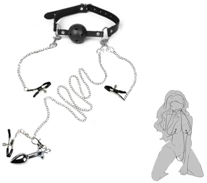 BDSM Fesselset,SM Bondage Set Fesselset,Sex toys Fesseln,Bondage Fesseln 4 in 1, Erotik Sex Spielzeug,Knebel Mundknebel Nippelklemmen Klitoris Clip Anlplug,Sex-Spielzeug für Paare,Anfänger, Fachmann