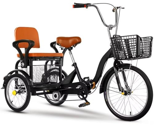 ETUELNOPT Klappbares Citybike, Zusammenklappbares Dreirad for Erwachsene, Tandem, Doppelbremsen, 16 Zoll, Mehrfarbig(Black)
