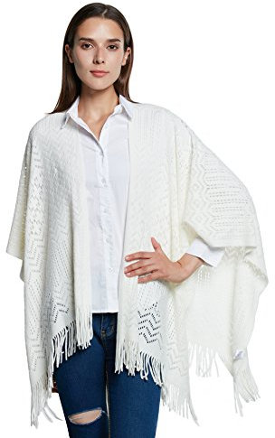 Soul Young Damen Stricken Stola Große Größen Warm Weich Poncho Shawl Cardigan Kimono(Einheitsgröße,Weiß)