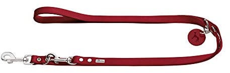 HUNTER verstellbare Hundeführleine aus Leder, Farbe: rot, besonders belastbar, 3-fach verstellbar, mit Leder-Schlüsselanhänger, Made in Germany, Größe: 13/200