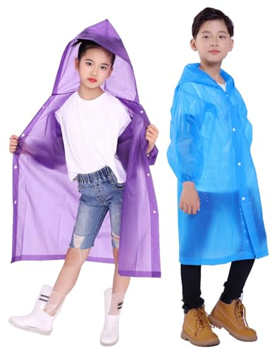 Makonus Kids Rain Jacket, 2 Pack Rain Ponchos for Kids - Reusable Raincoats for Boys and Girls Waterproof Outdoor Rain Gear
