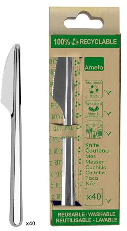 Amefa LEAVES | Messer Set 40-teilig | 100% recyclebar | Besteck Set für Firmen-, Schul- und Sportfeste, Partybesteck | 18/0 Edelstahl poliert, wiederverwendbar | spülmaschinenfest