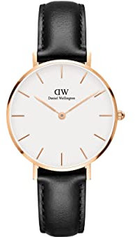 Daniel Wellington Petite Sheffield, orologio in pelle nera italiana, oro rosa/guscio d'uovo, 32 mm, Oro rosa/guscio d'uovo, 32mm