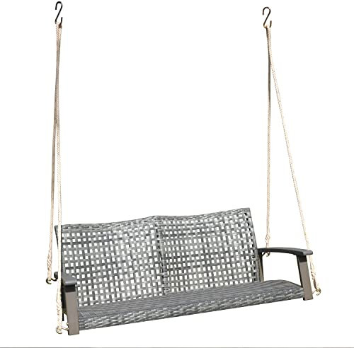 H4L Hängebank Grau 114cm Schaukel 2-Sitzer Bank Gartenbank Polyrattan inkl. Seil Baumschaukel