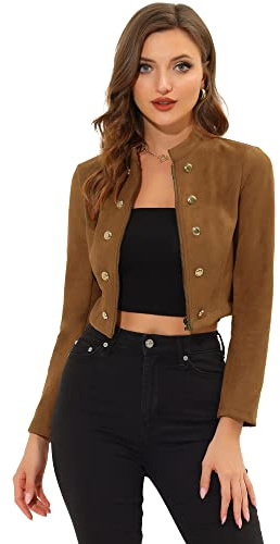 Allegra K Cropped Jacket for Women's Faux Suede Double Breasted Jackets
